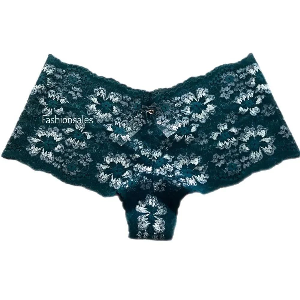 Victoria’s Secret Body metallic lace Shortie panty green/ silver Small